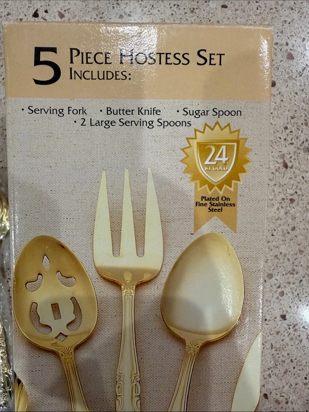 24KT Gold Plated on Fine  Stainless Steel.  Hampton Forge 5-Piece Hostess Set -